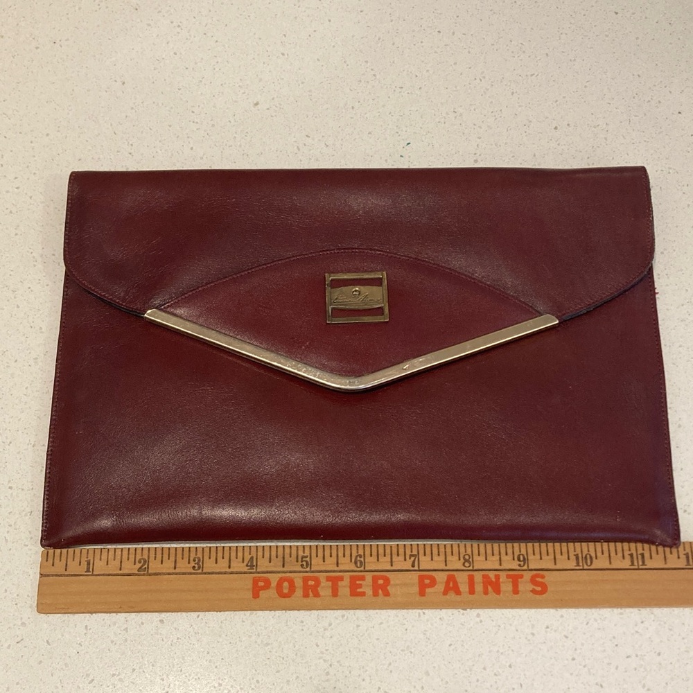 Etienne Aigner Burgundy Leather Clutch with Gold Detail